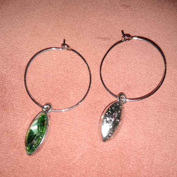 Light Green Marquis Rhinestone Silver Hoop CZ Crystal Dangle Earrings Hoops New - Picture 5 of 9